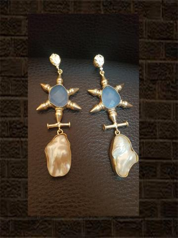 MOP and blue stone long earring