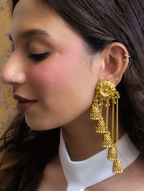 Flower top five jhoomki hanging long earrings(12cm)