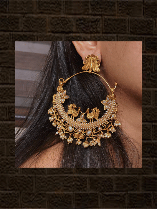 Classy peacock design jadau chandbali earrings - Odara Jewellery