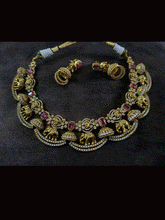 Load image into Gallery viewer, Zircons studded in half jhoomki and elephant design set with rectangular stones
