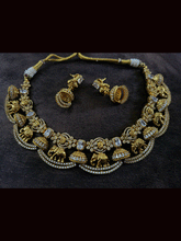 Load image into Gallery viewer, Zircons studded in half jhoomki and elephant design set with rectangular stones