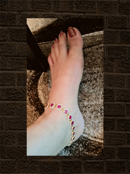 Round ruby with pirohi work anklets - Odara Jewellery