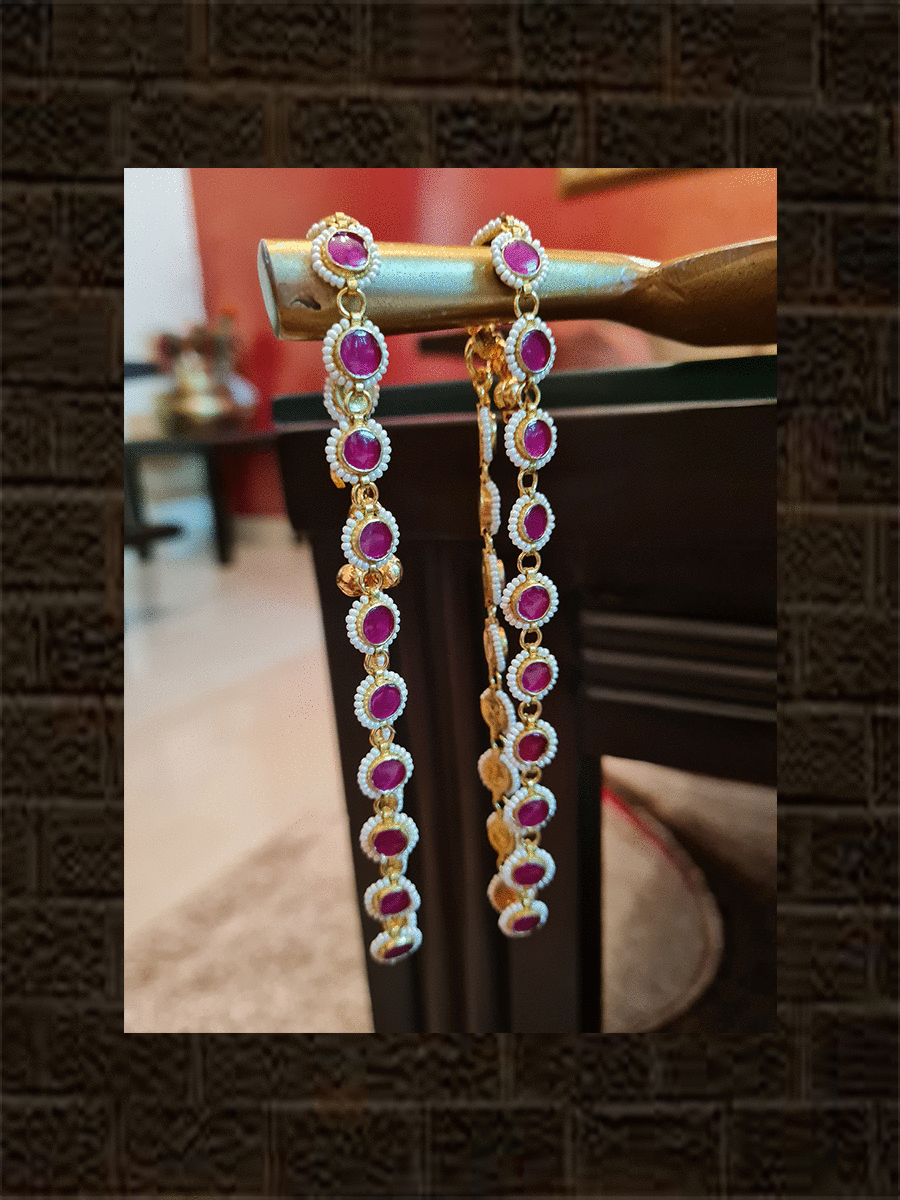 Round ruby with pirohi work anklets - Odara Jewellery