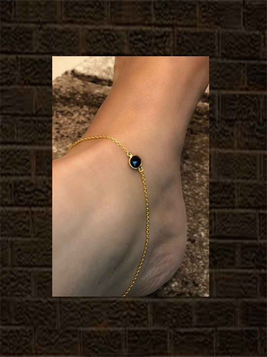 Sterling silver anklet with black onyx stone(single) - Odara Jewellery