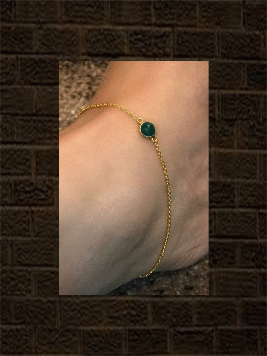 Sterling silver anklet with green onyx stone(single) - Odara Jewellery