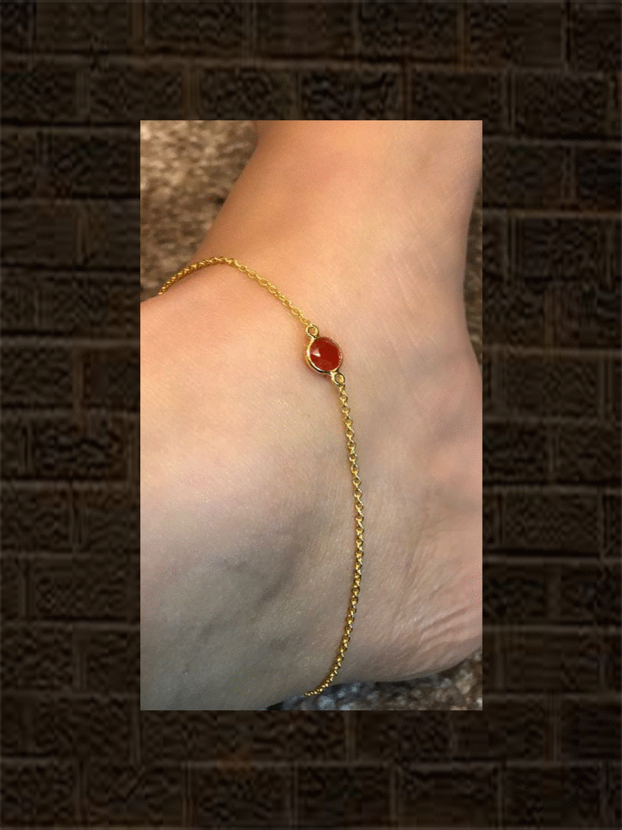 Sterling silver anklet with red onyx stone(single) - Odara Jewellery