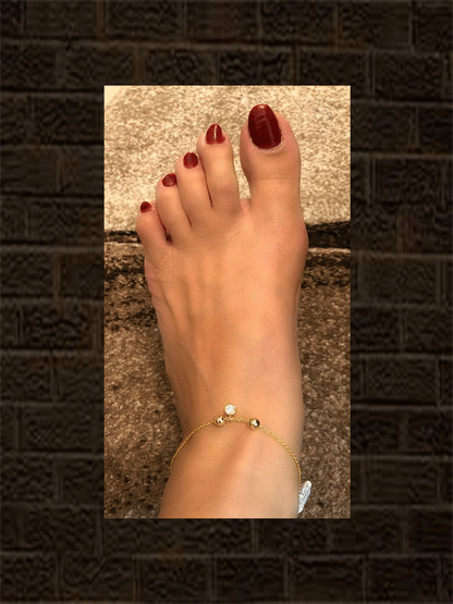 Sterling silver anklet with two gold beads and a cubic zirconia cut hanging charm(single) - Odara Jewellery