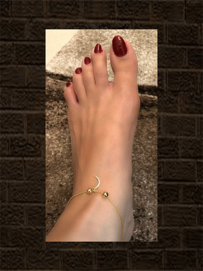 Sterling silver anklet with two gold beads and hanging half moon charm with studded zircon(single) - Odara Jewellery
