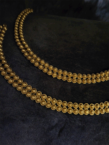 Double gold bead line with flower engraved anklets - Odara Jewellery