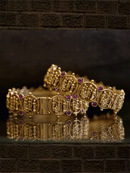 Set of two openable ram durbar kadas with ruby stones - Odara Jewellery