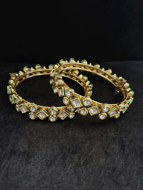Square shaped kundan in between two circular kundan design openable kada's(set of two) - Odara Jewellery