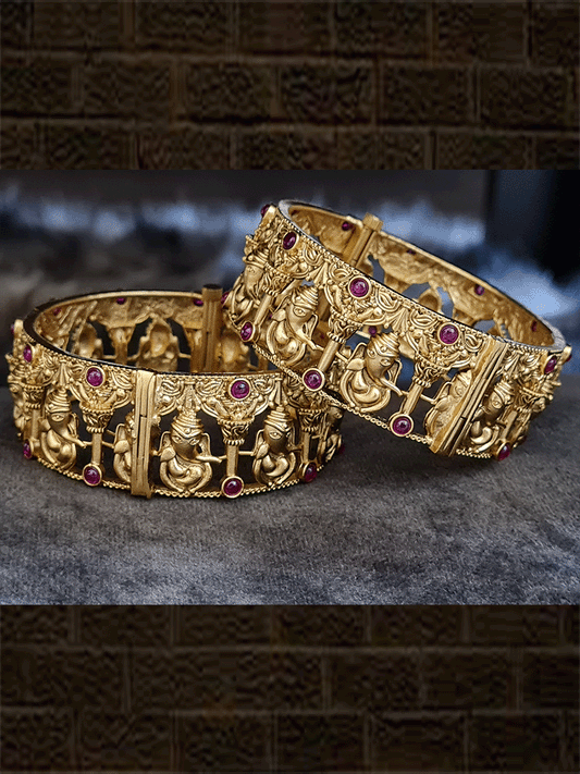 Set of two ruby stone studded openable ganpati ji design kada's - Odara Jewellery