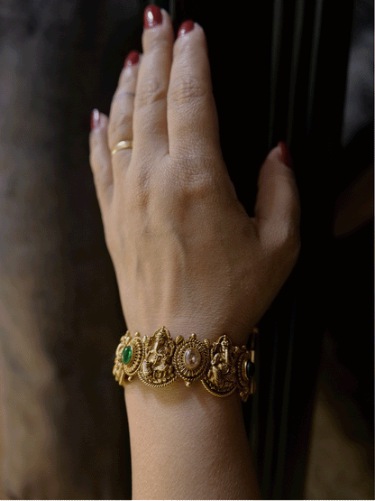 Set of two openable stones studded ganpatiji motif's kadas - Odara Jewellery