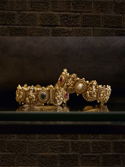 Set of two openable stones studded ganpatiji motif's kadas - Odara Jewellery