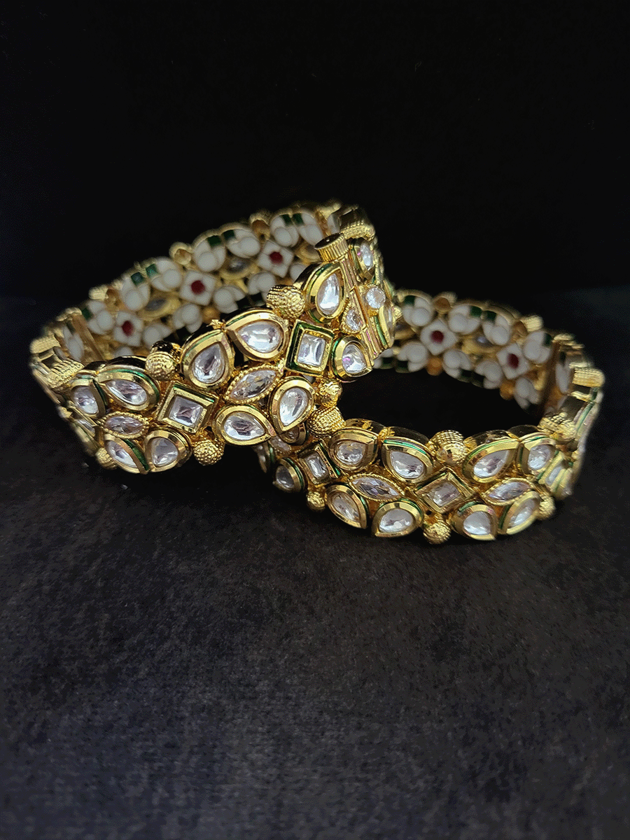 Pair of openable kundan kada's with gold bead design - Odara Jewellery