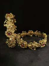 Load image into Gallery viewer, Set of two dancing ganpatiji openable kada&#39;s with ruby stone on flower design