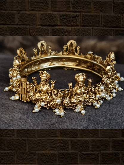 Set of two openable laxmiji kada's with pearly hangings - Odara Jewellery