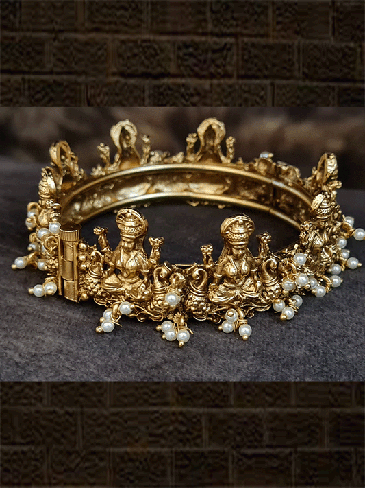 Set of two openable laxmiji kada's with pearly hangings - Odara Jewellery