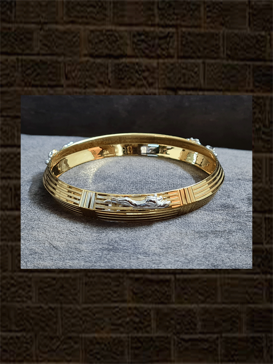 Jaguar motif men's kada in white rhodium finish - Odara Jewellery