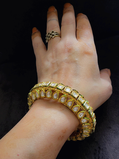 Square and tear drop shaped openable  kundan kada's(set of two) - Odara Jewellery