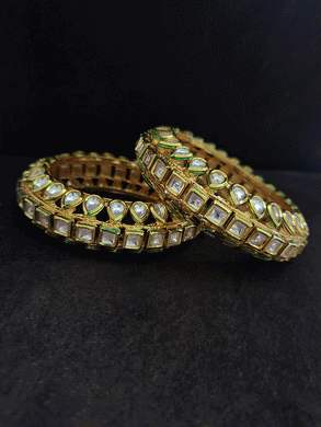 Square and tear drop shaped openable  kundan kada's(set of two) - Odara Jewellery