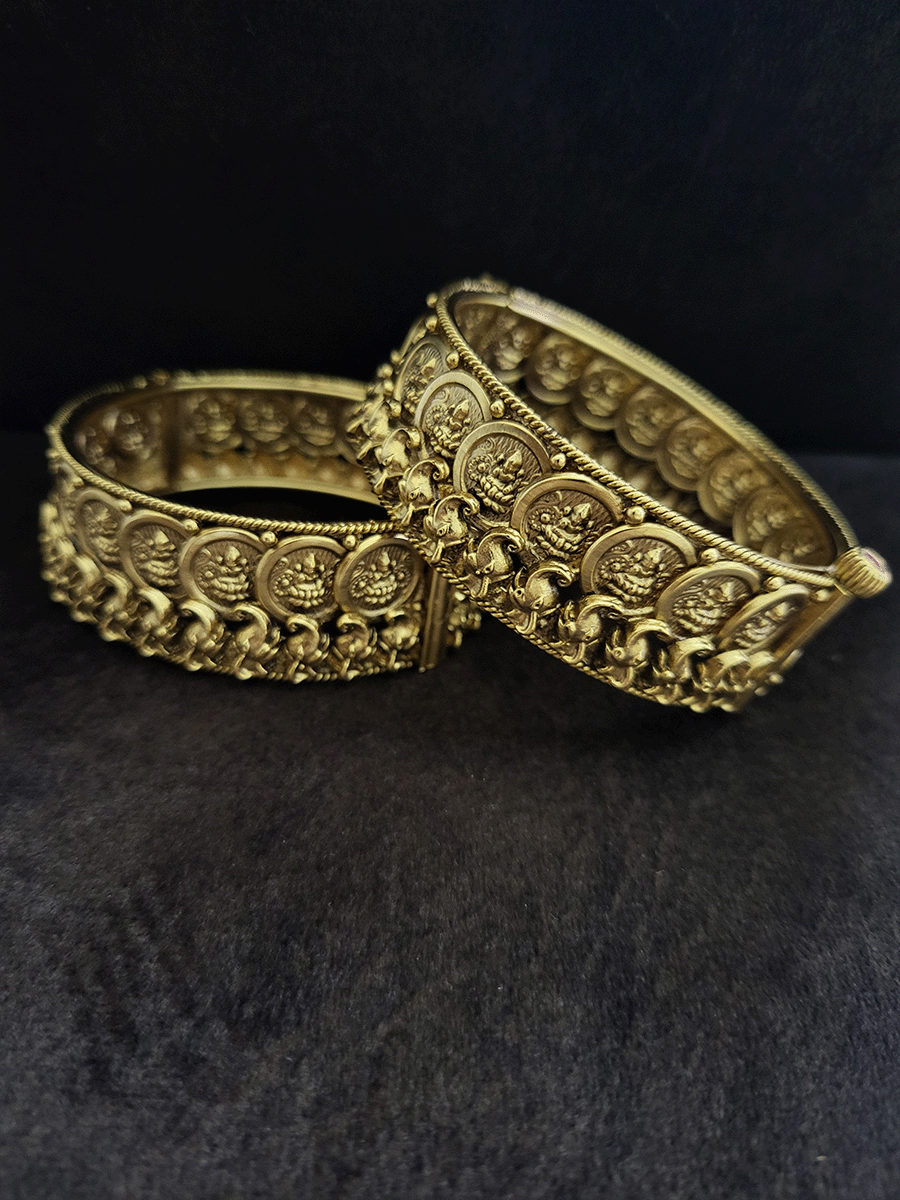 Laxmiji coin on top of elephant face design set of two openable kadas - Odara Jewellery