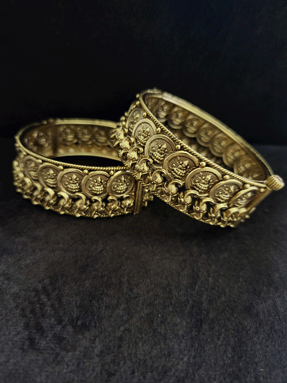 Laxmiji coin on top of elephant face design set of two openable kadas - Odara Jewellery