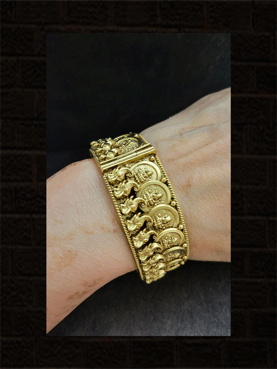 Laxmiji coin on top of elephant face design set of two openable kadas - Odara Jewellery