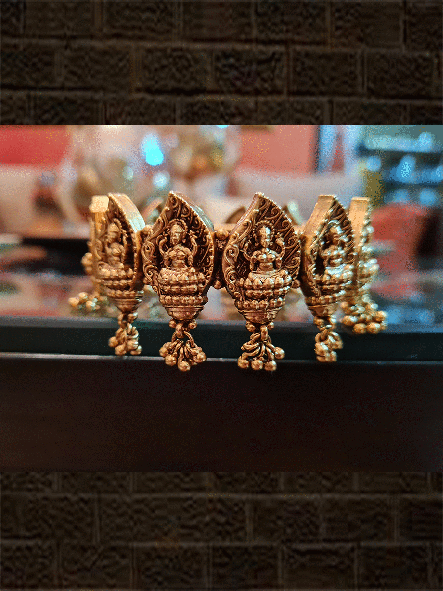 Laxmiji motif in leaf design openable kada's with hanging ghunghru's - Odara Jewellery