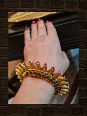 Set of two ruby and green stones sleek openable spike design pacheli's - Odara Jewellery