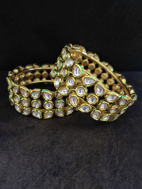 Circular and tear drop shaped openable kundan broad kada's(set of two) - Odara Jewellery