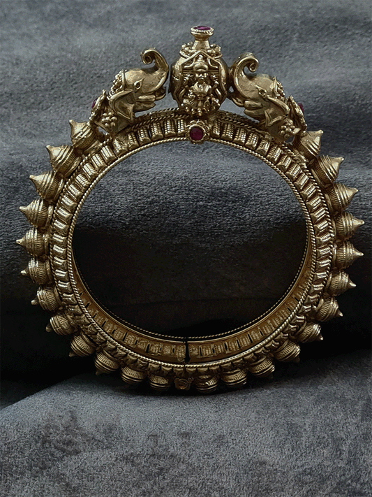 Laxmiji motif in between elephant mouth openable spike design kada (single) - Odara Jewellery