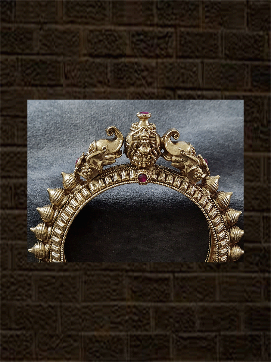 Laxmiji motif in between elephant mouth openable spike design kada (single) - Odara Jewellery