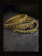Load image into Gallery viewer, Set of three ghunghru hanging bangles with flower design on top(set of both hands)