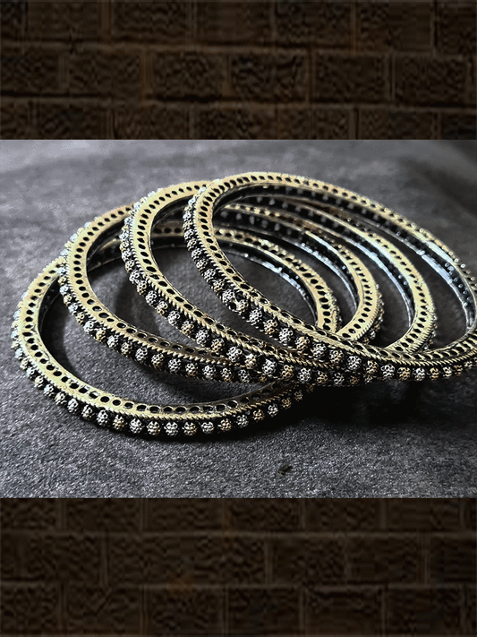 Oxidised dual tone small flower design bangles(set of four) - Odara Jewellery