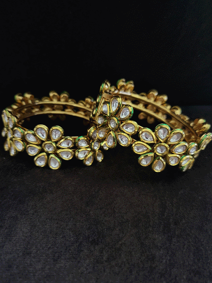 Flower design kundan openable kadas (set of two) - Odara Jewellery