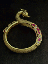 Load image into Gallery viewer, Peacock design single openable kada with ruby and white stones