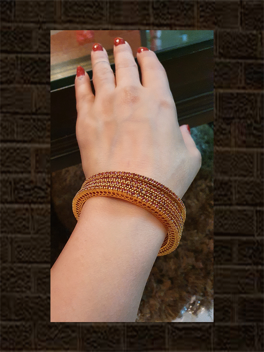 Set of four ruby line bangles with side jali design - Odara Jewellery
