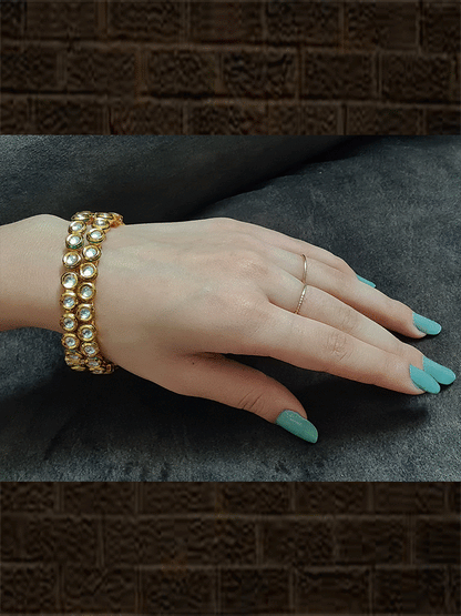 Set of two openable round kundan kada's - Odara Jewellery