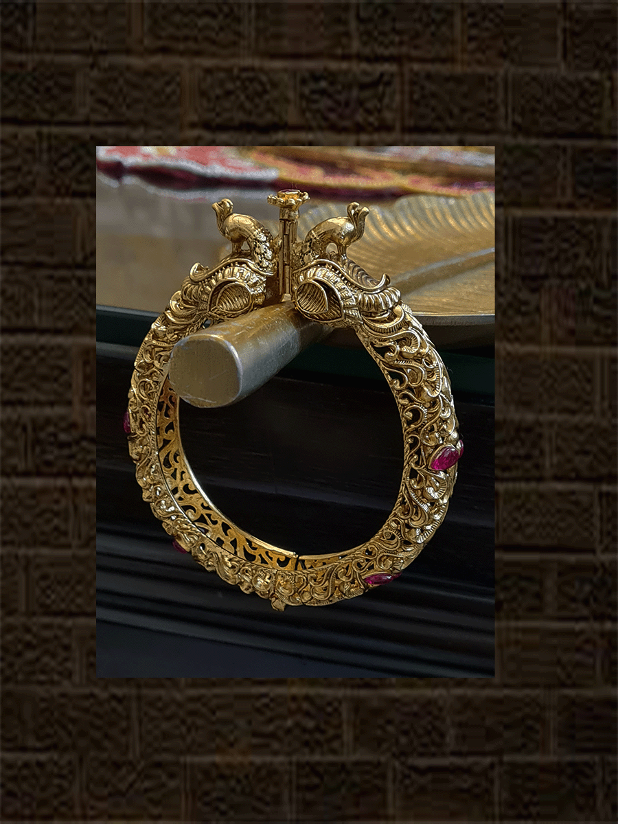 Peacock mouth openable kada with ruby stones(single) - Odara Jewellery