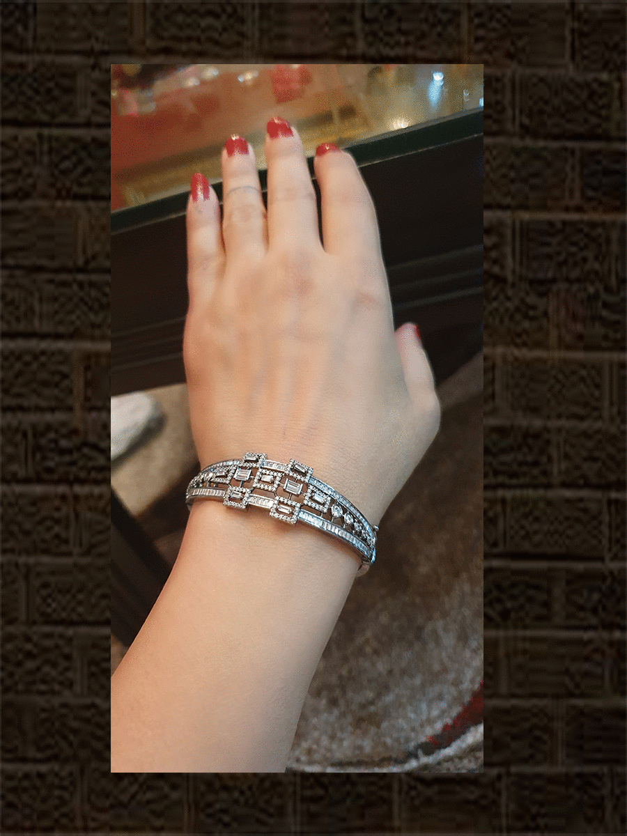 Black finish center brick design AD openable bracelet - Odara Jewellery