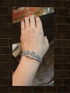 Black finish center brick design AD openable bracelet - Odara Jewellery