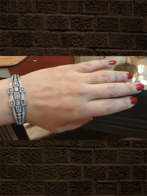 Black finish center brick design AD openable bracelet - Odara Jewellery