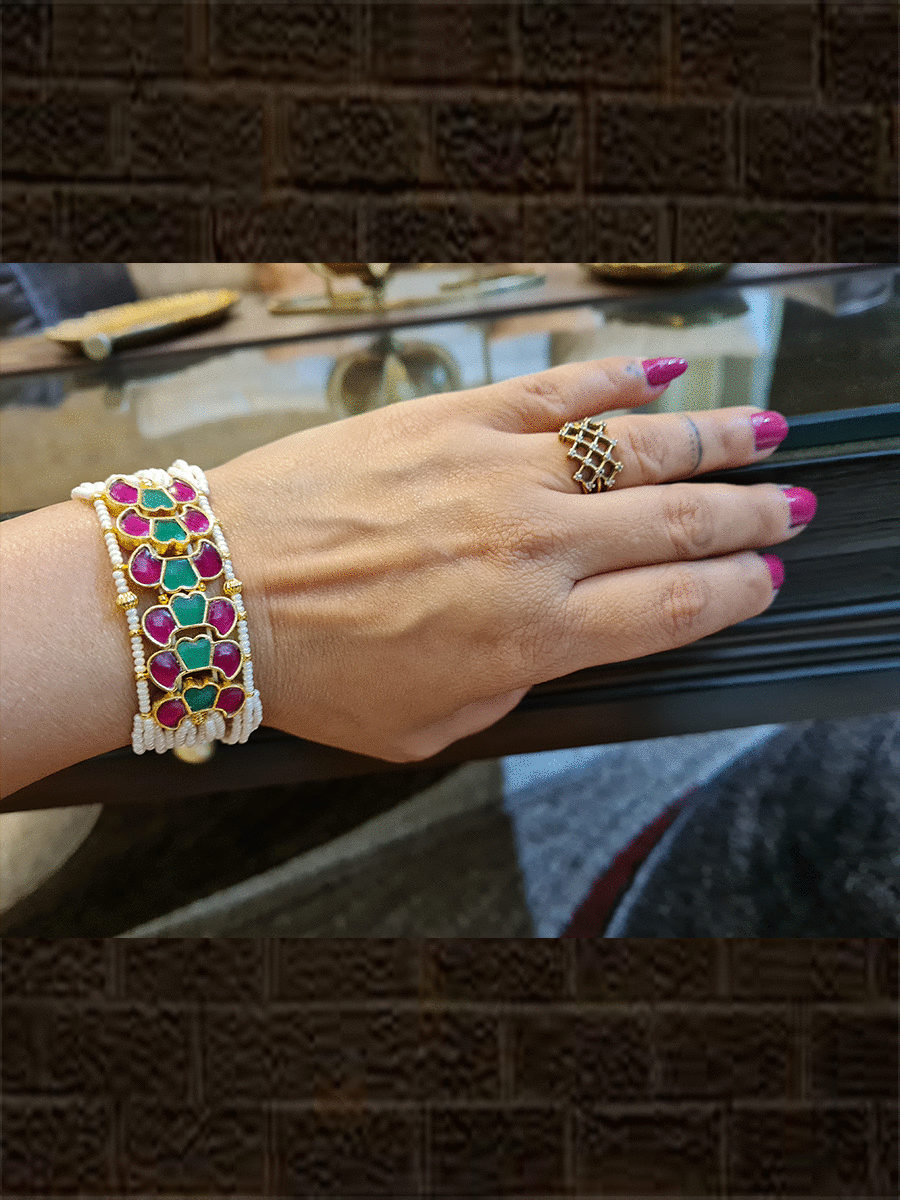 Ruby and half green stone heart cheed strings adjustable bracelet - Odara Jewellery