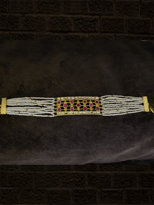 Mesh design pacchi kundan cheed side strings bracelet - Odara Jewellery