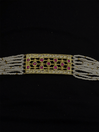 Mesh design pacchi kundan cheed side strings bracelet - Odara Jewellery
