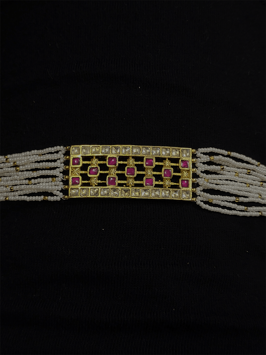 Mesh design pacchi kundan cheed side strings bracelet - Odara Jewellery