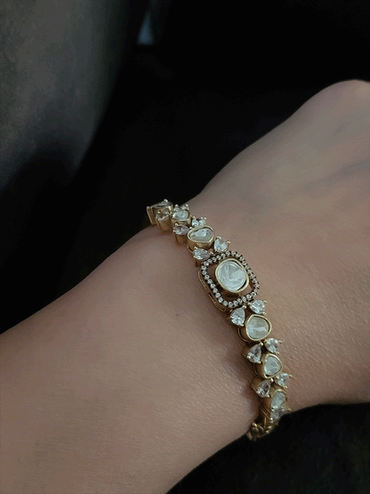 Rectangular center uncut polki and AD single openable kada(size-2'6)