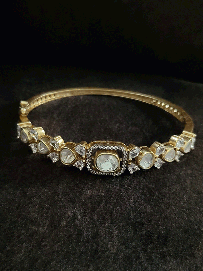 Rectangular center uncut polki and AD single openable kada(size-2'6)