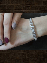 Load image into Gallery viewer, AD flower design vertical AD lines openable bracelet(fits to size 2&#39;4 and 2&#39;6) - Odara Jewellery